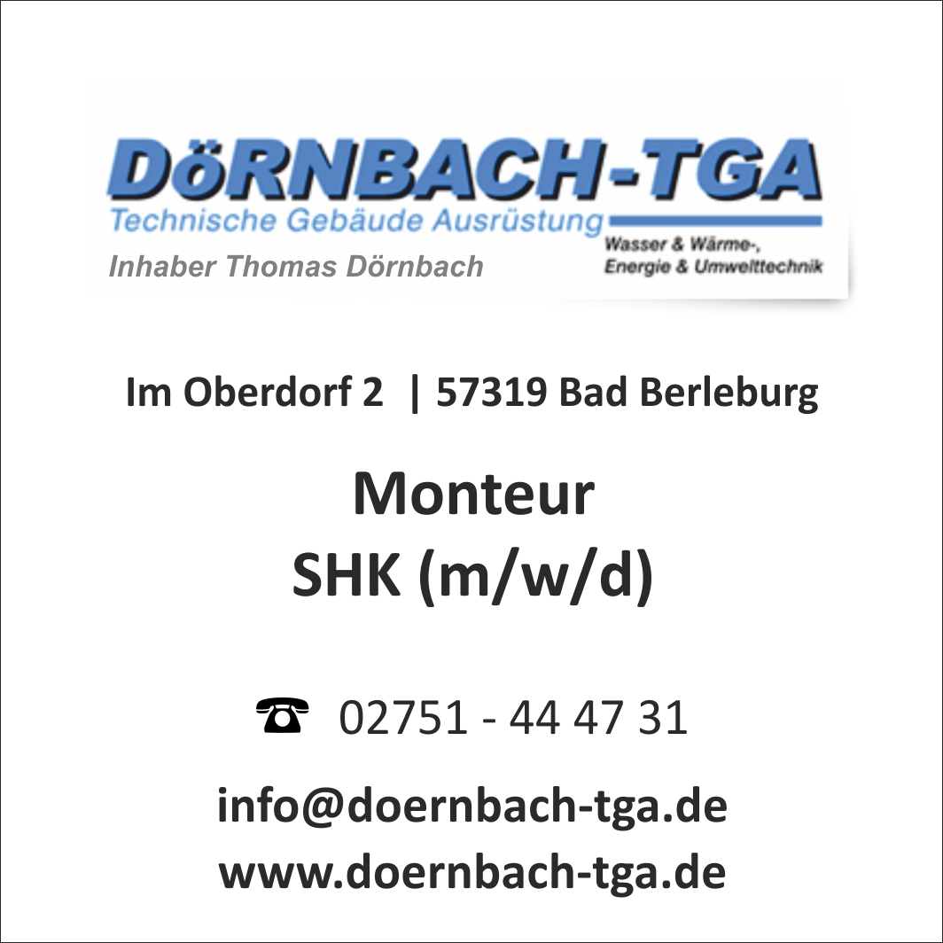 Doernbach TGA Berleburg Monteur SHK