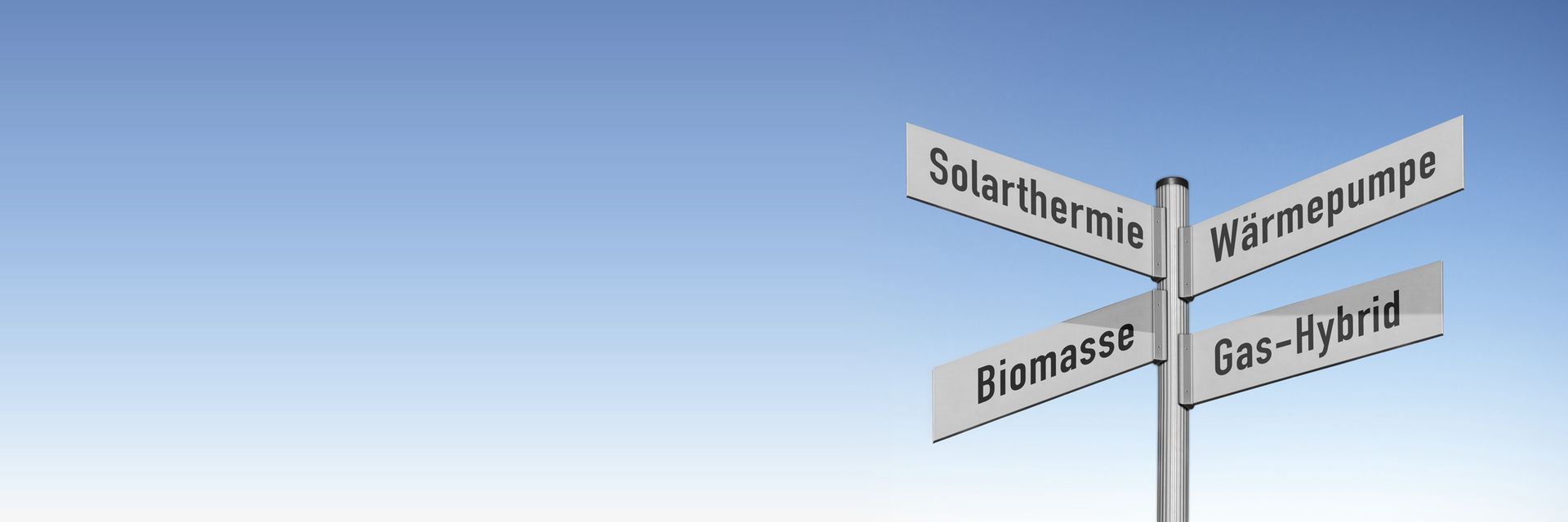 Wegweiser zu Solarthermie, Wärmepumpe, Biomasse und Gas-Hybrid
